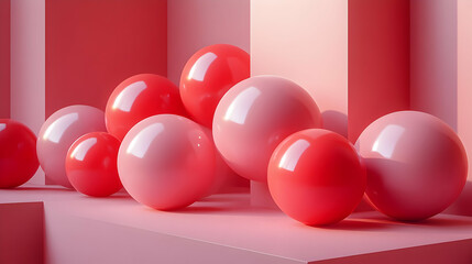 Poster - Abstract composition of glossy spheres in soft pink tones.