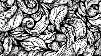 Canvas Print - Abstract Black and White Floral Design