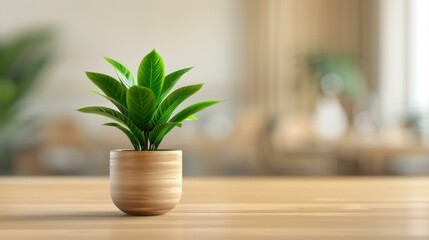 A bright coworking space featuring a spacious wooden table, lush plants, and a cozy cafe area in the backdrop.