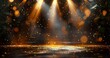 © bao - gold confetti on stage with spotlight, empty space for event or product presentation at night