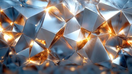 Leinwandbilder - A stunning arrangement of crystalline shapes reflects golden warm light, creating an enchanting interplay of textures and luminosity in an abstract composition.