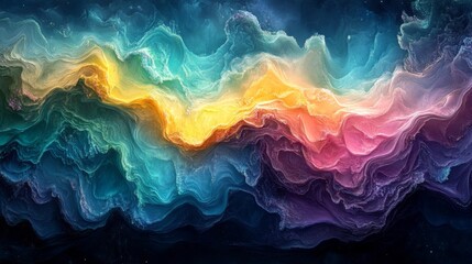 Poster - This artwork showcases a dynamic interplay of vibrant colors flowing seamlessly, resembling waves that blend from cool tones to warm hues, creating a captivating visual experience.
