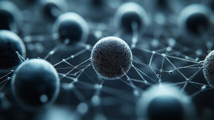 Aufkleber - A mesmerizing arrangement of interconnected spheres illustrates a sophisticated digital network. The spheres are vividly highlighted against a dark background, showcasing a complex structure.