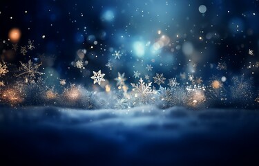Canvas Print - a wintery scene featuring snow, falling snowflakes, and a bokeh effect.