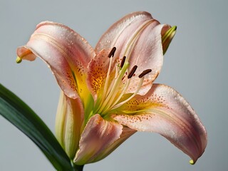 stunning close up photo of a brownish white lily flower during the day taken from a garden near the house