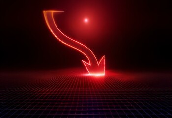 Aufkleber - A glowing red arrow points down on a dark red grid background.