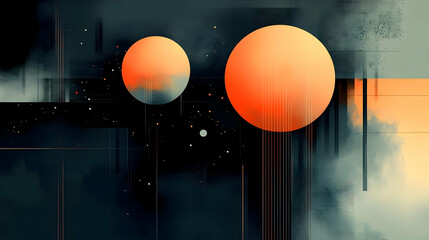 Wall Mural - Abstract cosmic scene featuring two large planets and stars.