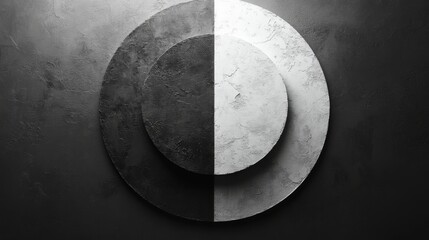 Poster - A striking arrangement of concentric circles displays varying textures and shades of black and gray, set against a dark backdrop, creating a visually appealing contrast.
