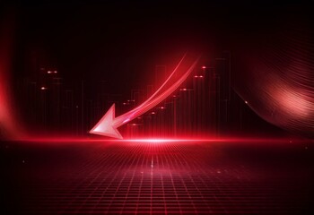 Aufkleber - Red neon arrow pointing down over a red grid with lines of light.