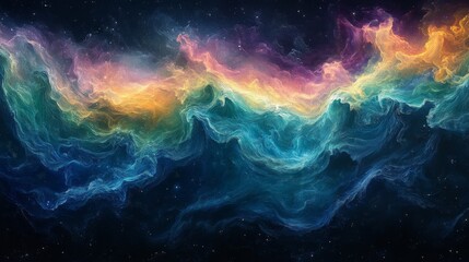 Fototapete - A vibrant cosmic nebula stretches across the dark void of space, showcasing swirling clouds of blue, orange, and purple. This stunning celestial formation exudes a sense of wonder and beauty.