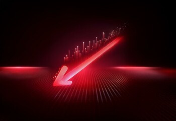 Aufkleber - A glowing red arrow points downward,  surrounded by a grid pattern, against a dark background.