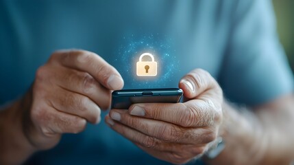 Wall Mural - secure mobile access with glowing lock icon on smartphone screen illustrating cybersecurity and safe