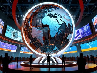 Futuristic Control Room with a Large Globe