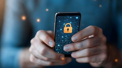 Wall Mural - showcasing a smartphone with a lock symbol on the screen highlighting cybersecurity measures and pri