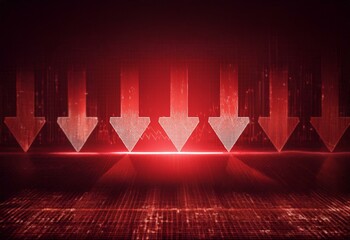 Aufkleber - Red background with multiple arrows pointing down in a digital style.
