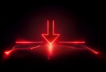 Aufkleber - A glowing red arrow points down over a grid-like surface.