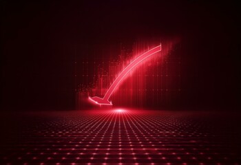 Aufkleber - A red glowing arrow points down on a digital grid, with light emanating from the arrow.