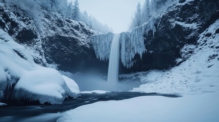 Canvas Print - Majestic frozen waterfall in a winter wonderland