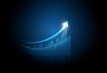 Poster - A glowing blue arrow ascends on a dark blue background, representing growth and success.