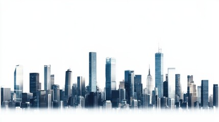 Panoramic skyline of sleek office and residential towers, isolated on white background