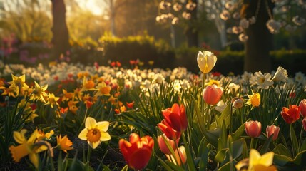 Wall Mural - Sunlit Spring Flowers