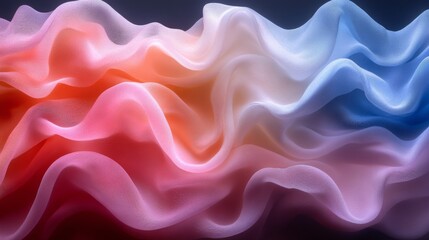 Aufkleber - Soft, flowing fabric in shades of pink, orange, and blue creates a dynamic abstract pattern, highlighting texture and movement against a dark backdrop.