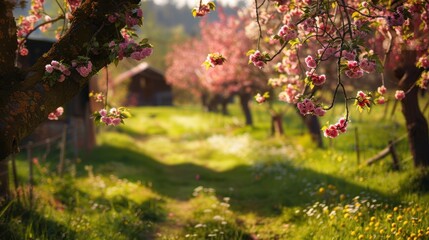 Poster - Pink Blossoms in a Spring Garden