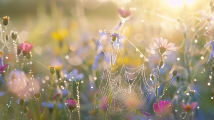 Canvas Print - Dewy Morning in a Flower Field