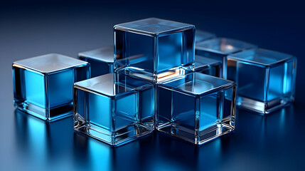 Poster - A collection of blue transparent cubes arranged artistically.