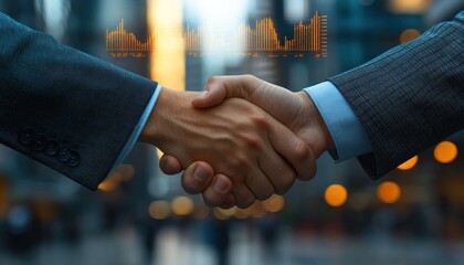 Poster - Businessmen Shaking Hands with a Data Visualization in the Background