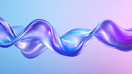 Abstract transparent liquid glass ribbon Realistic 2D cartoon illustration of a floating wave shape in blue and purple spectrum Iridescent dynamic curve design element flowing gracefully