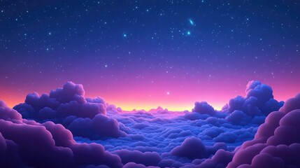 Wall Mural - Night sky with stars and clouds in 3D cartoon rendering