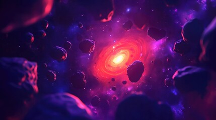Wall Mural - 3d cartoon depiction of nebulae and galaxies in space featuring a luminous center filled with cosmic