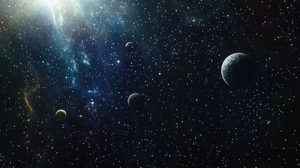 Wall Mural - 2d illustration featuring a realistic star pattern set in deep interstellar space with stars planets
