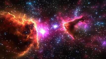 Wall Mural - cartoon 3d rendering of a vibrant red violet nebula in outer space featuring the horsehead nebula an