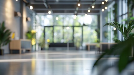 Poster - 3D rendering of a modern office interior with a blurred background