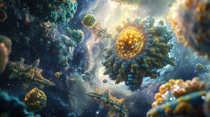 Wall Mural - 3d cartoon representation of cosmos art in a starfield setting