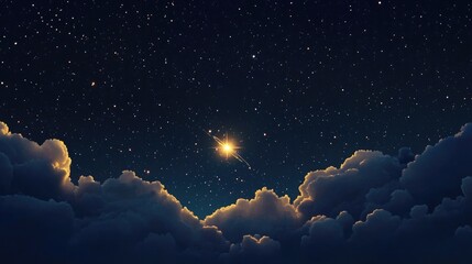 Wall Mural - Cartoon rendering in 3D of a shining comet star against a starry night sky