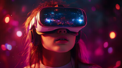 Poster - A person wearing a VR headset, immersed in a colorful digital world.