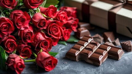 Wall Mural - red roses and chocolate