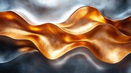 Leinwandbilder - Curving waves of gold and silver intertwine, creating a captivating abstract representation of fluidity and movement in design. The interplay of light adds depth to the composition.