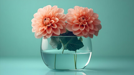 Sticker - Two peach-colored flowers in a glass vase against a teal background.