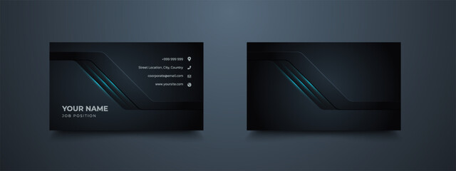 Wall Mural - futuristic business card design. modern shape with neon blue light. luxury dark gradient background.