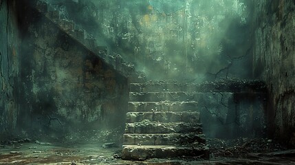 Wall Mural - Eerie Ruins: A Haunting Staircase in a Forgotten Building