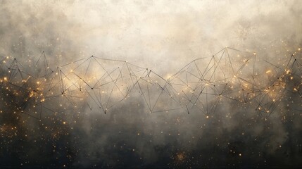 Fototapete - An intricate network of lines and glowing particles creates a mesmerizing abstract design, evoking a celestial ambiance against a dark background.