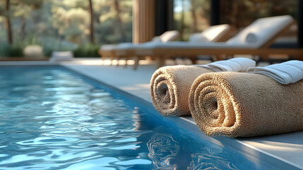 Sticker - Cozy towels by a serene poolside, inviting relaxation and leisure.