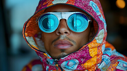 Canvas Print - A stylish individual wearing colorful attire and reflective sunglasses.