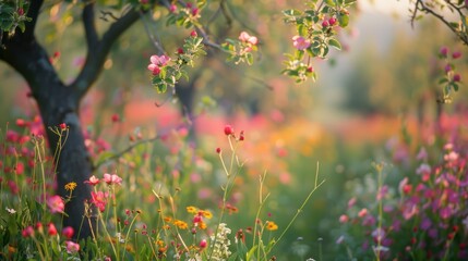 Wall Mural - blooming orchard in sunlight