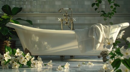 Canvas Print - Elegant Bathroom with Clawfoot Tub