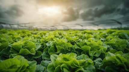 Canvas Print - Fresh Green Lettuce in a Greenhouse